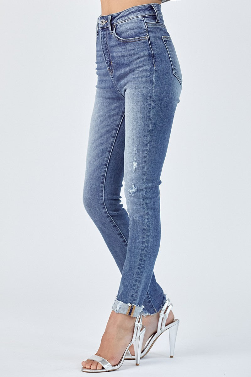 Medium Wash Jeans Risen High Rise Skinny With Cuff Glitterfield Designs