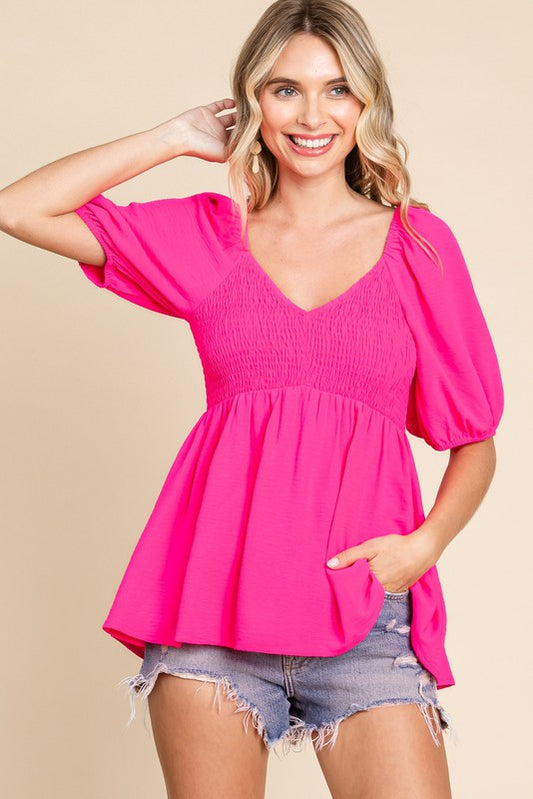 Hot Pink Smocked Baby Doll Top