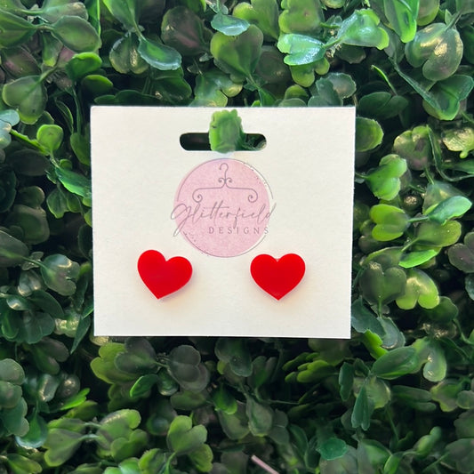 Red Acrylic Heart Stud Earrings