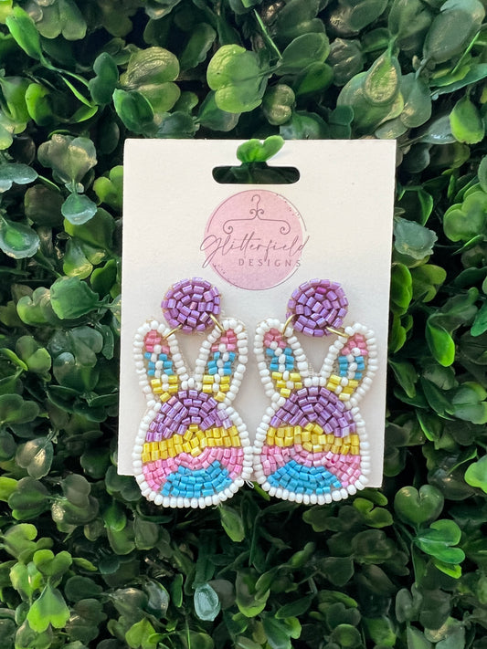 Pastel Easter Bunny Seed Bead Earrings