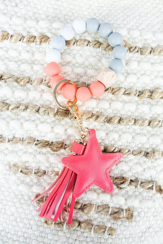 Coral Silicone Wristlet with Star Keychain