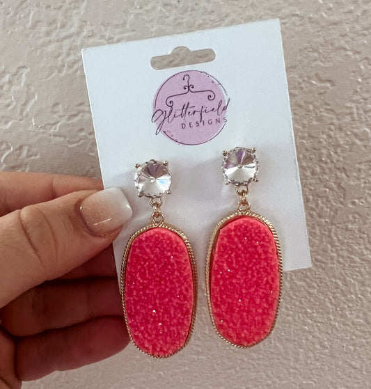 Hot Pink Diamond Earrings