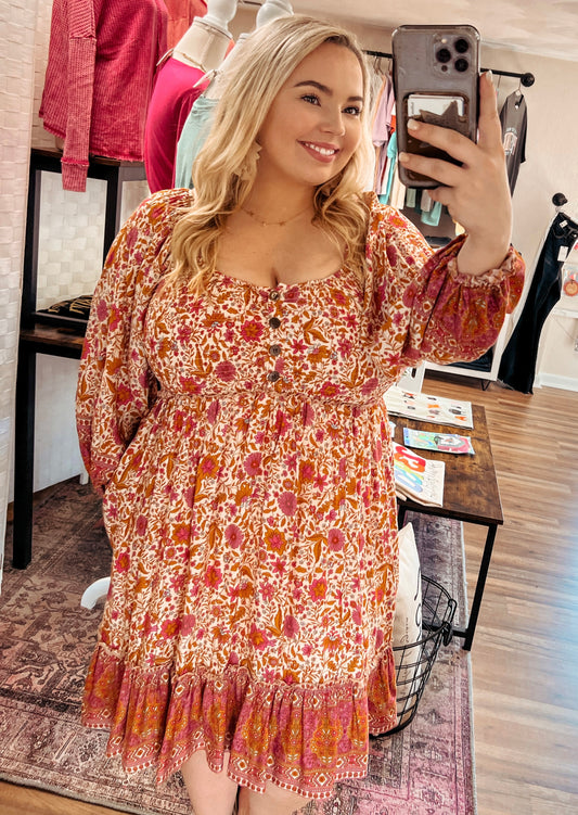 Border Boho Floral Dress