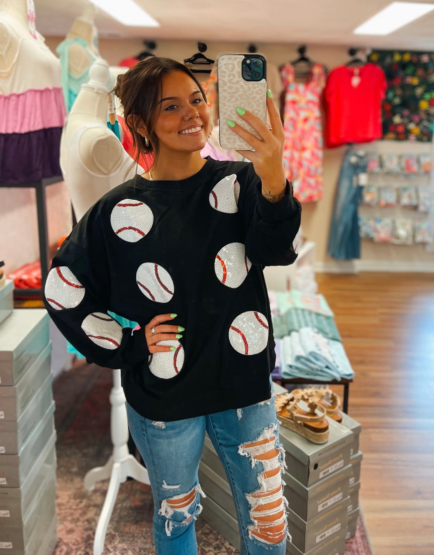 Baseball Sequin French Terry Pullover