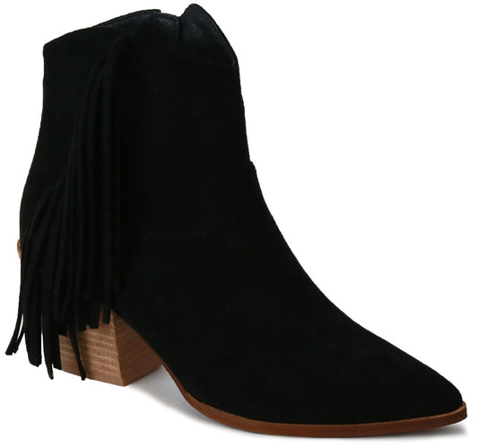 Black Fringe Booties