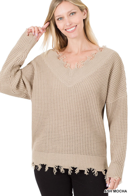 Ash Mocha Distressed Sweater