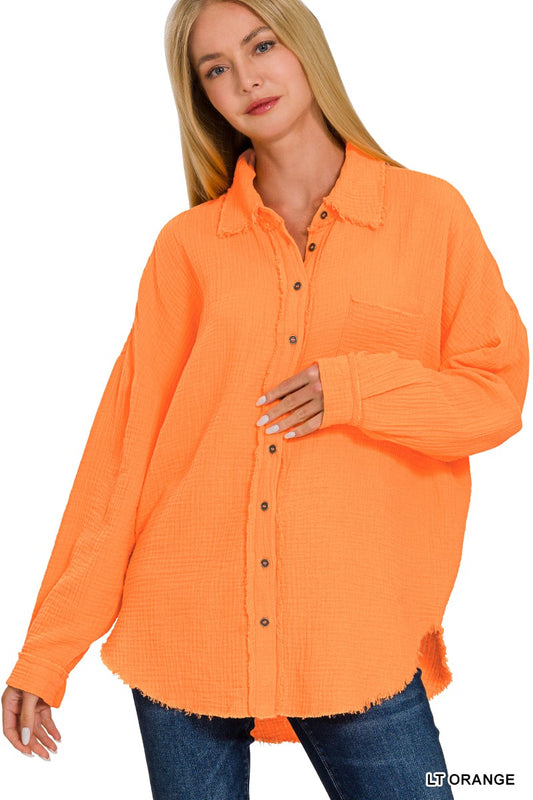 Light Orange Linen Shacket