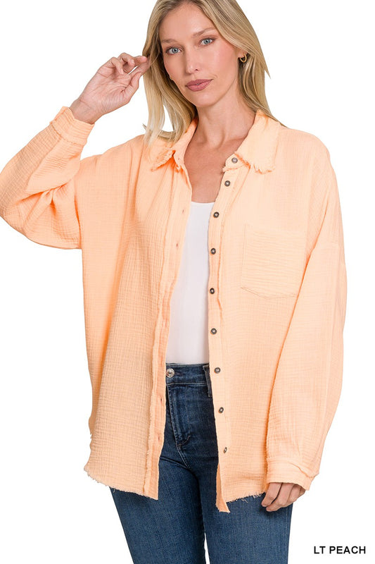 Peach Linen Shacket