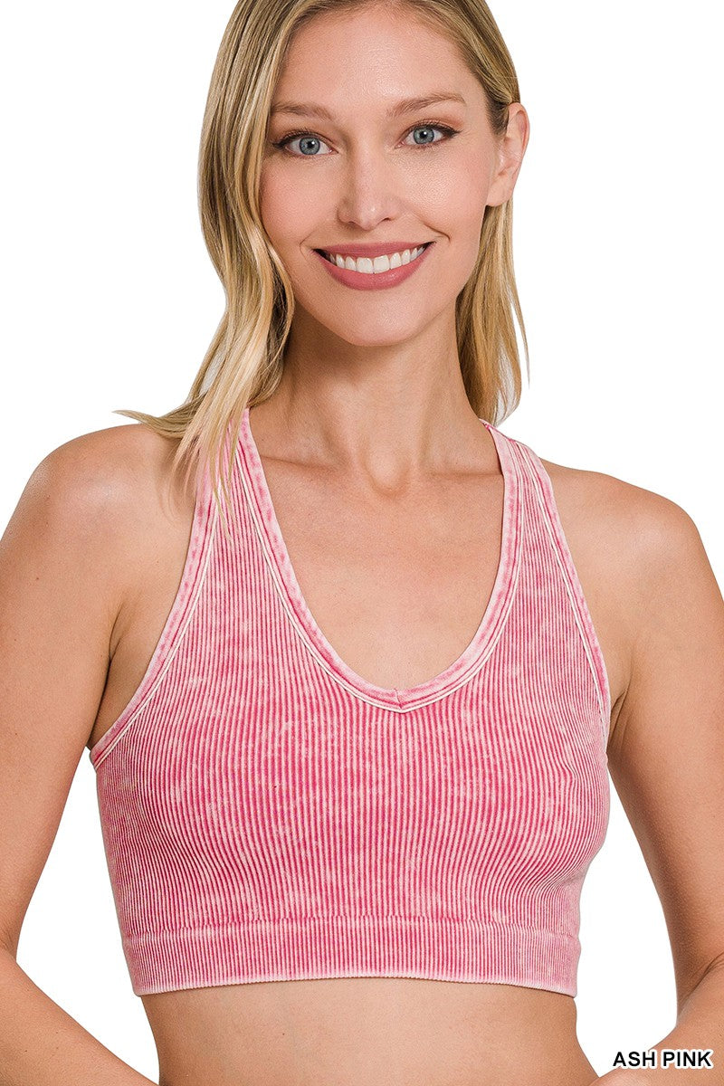 Ash Pink Washed Ribbed Cropped Tank Top