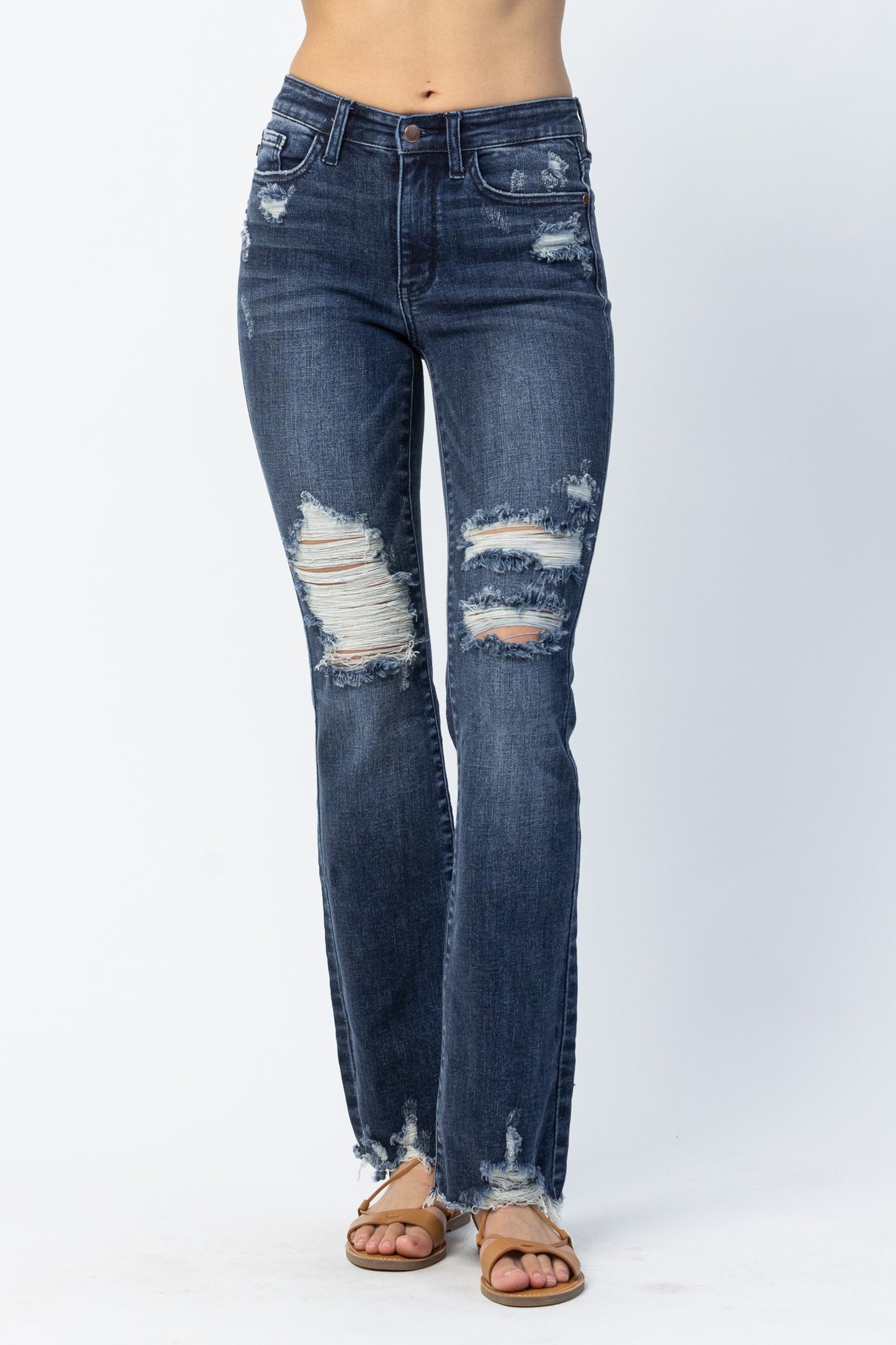 Midrise Hi Contrast Slim Bootcut w Destroy - Judy Blue