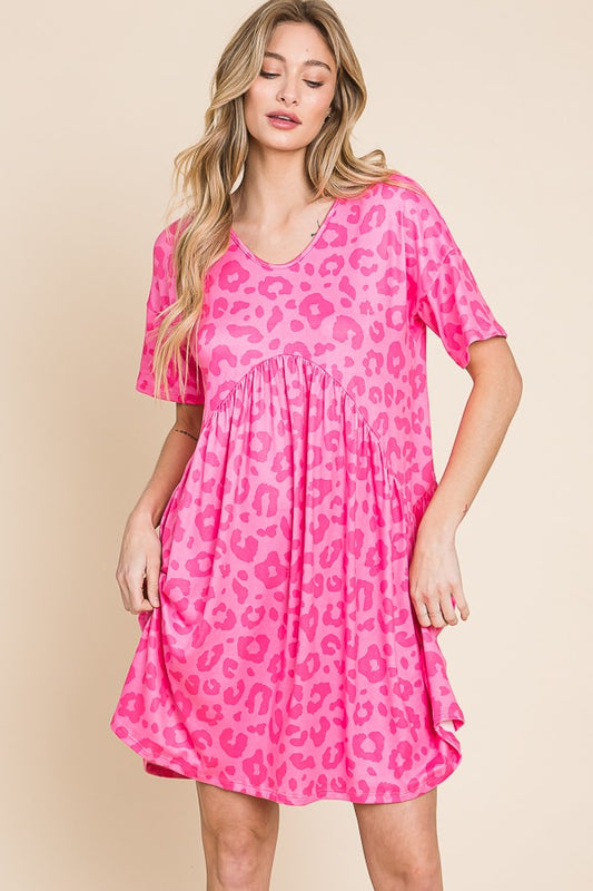 Hot Pink Leopard Babydoll Dress