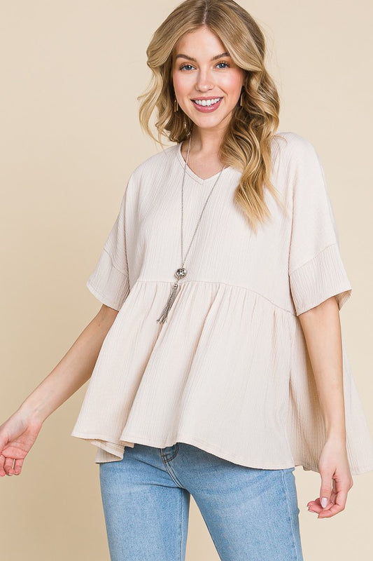 Beige Gauze Baby Doll Top