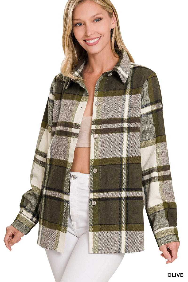 Olive Plaid Shacket