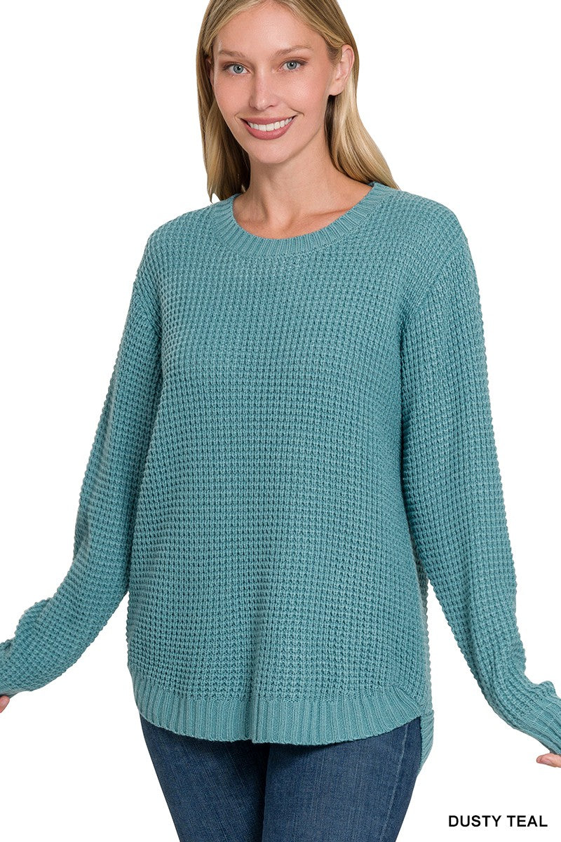 Dusty Teal Waffle Sweater