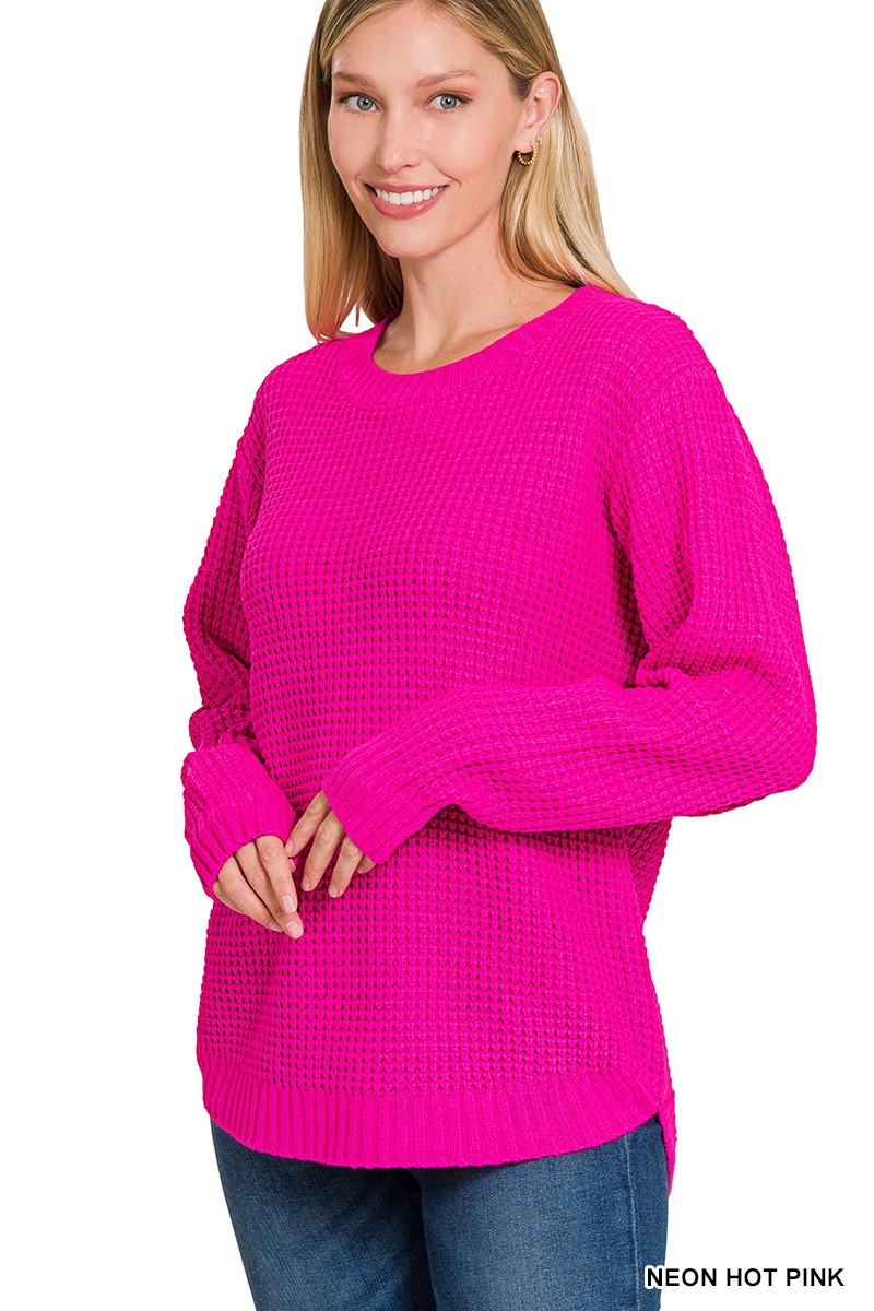 Neon Hot Pink Waffle Sweater