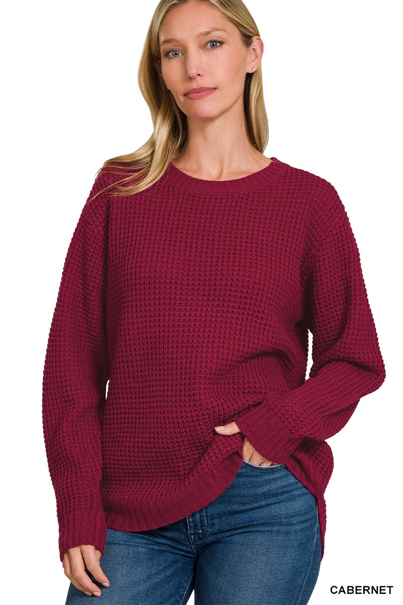 Cabernet Round Neck Waffle Sweater