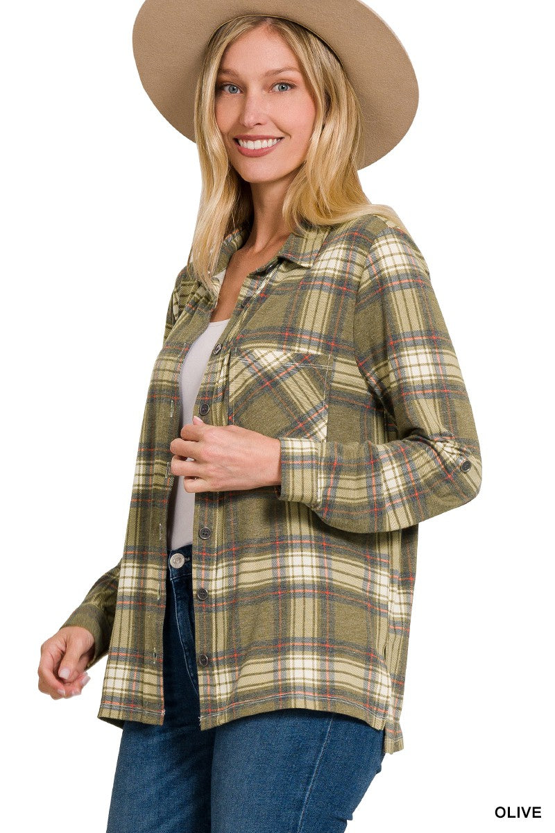 Olive Plaid Lightweight Shacket