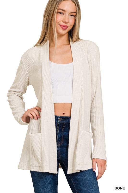 Bone Heather Ribbed Cardigan