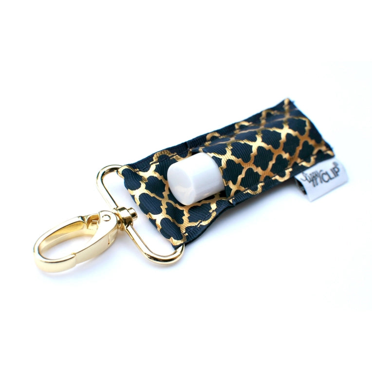 Navy Gold Quatrefoil Lippyclip