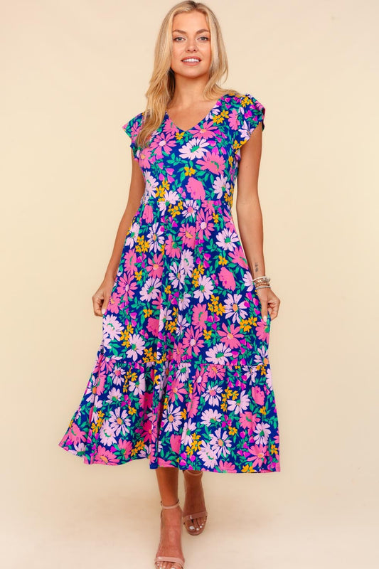 Navy Floral Midi Dress