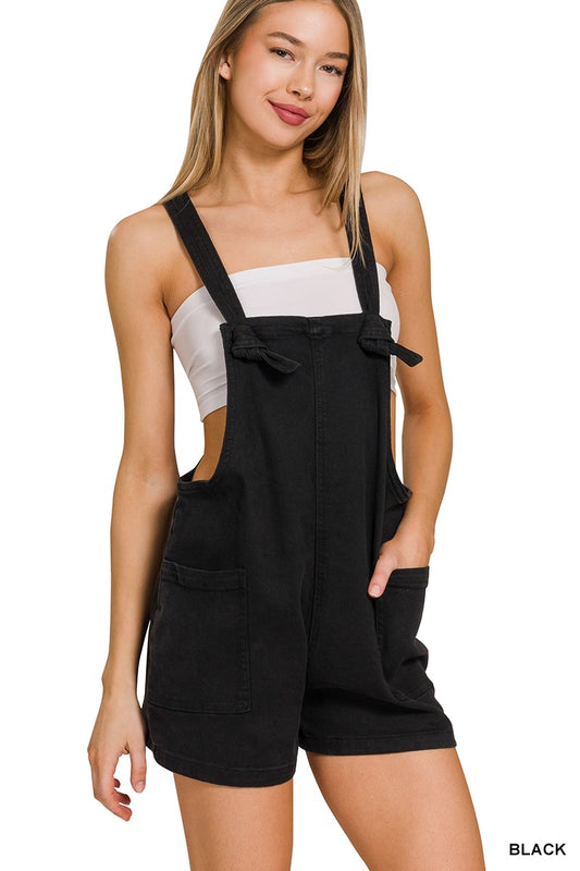 Black Washed Knot Romper