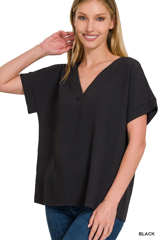 Black Woven Airflow Short Sleeve