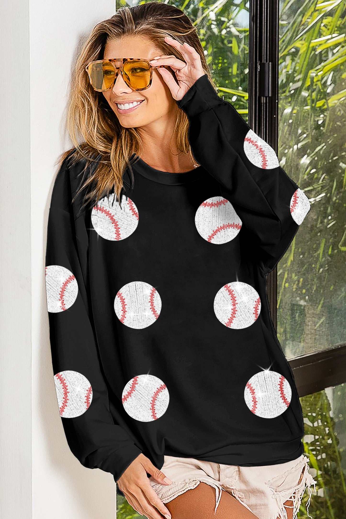 Baseball Sequin French Terry Pullover