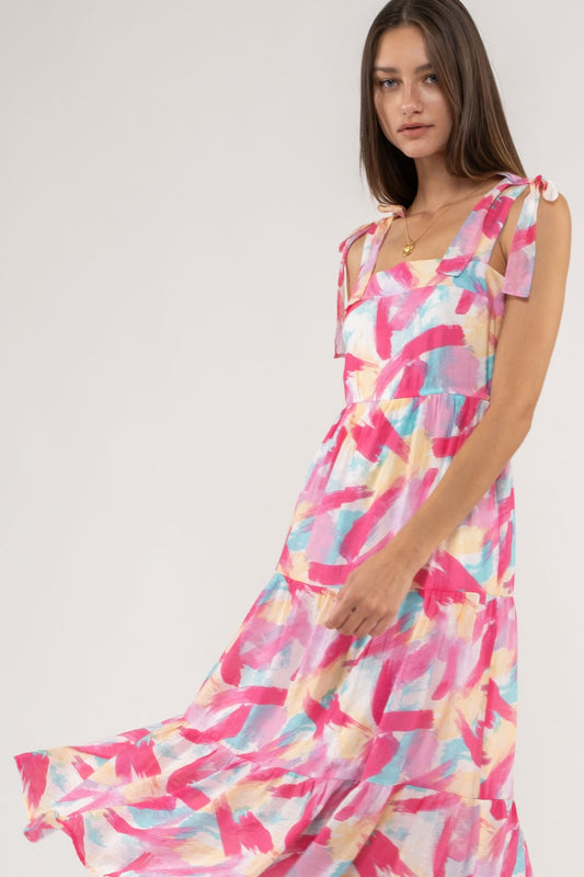 Fuchsia Brushstroke Maxi Dress