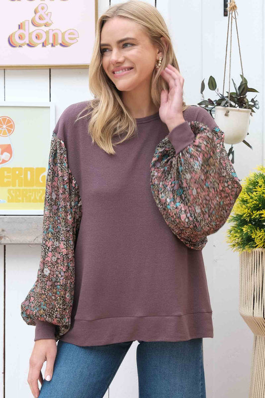 Chocolate Gold Floral Sheer Long Sleeve Top