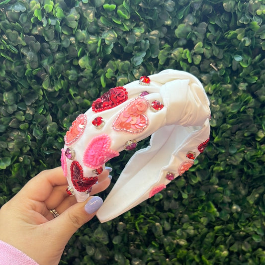 Red & Pink Sequin Hearts Headband