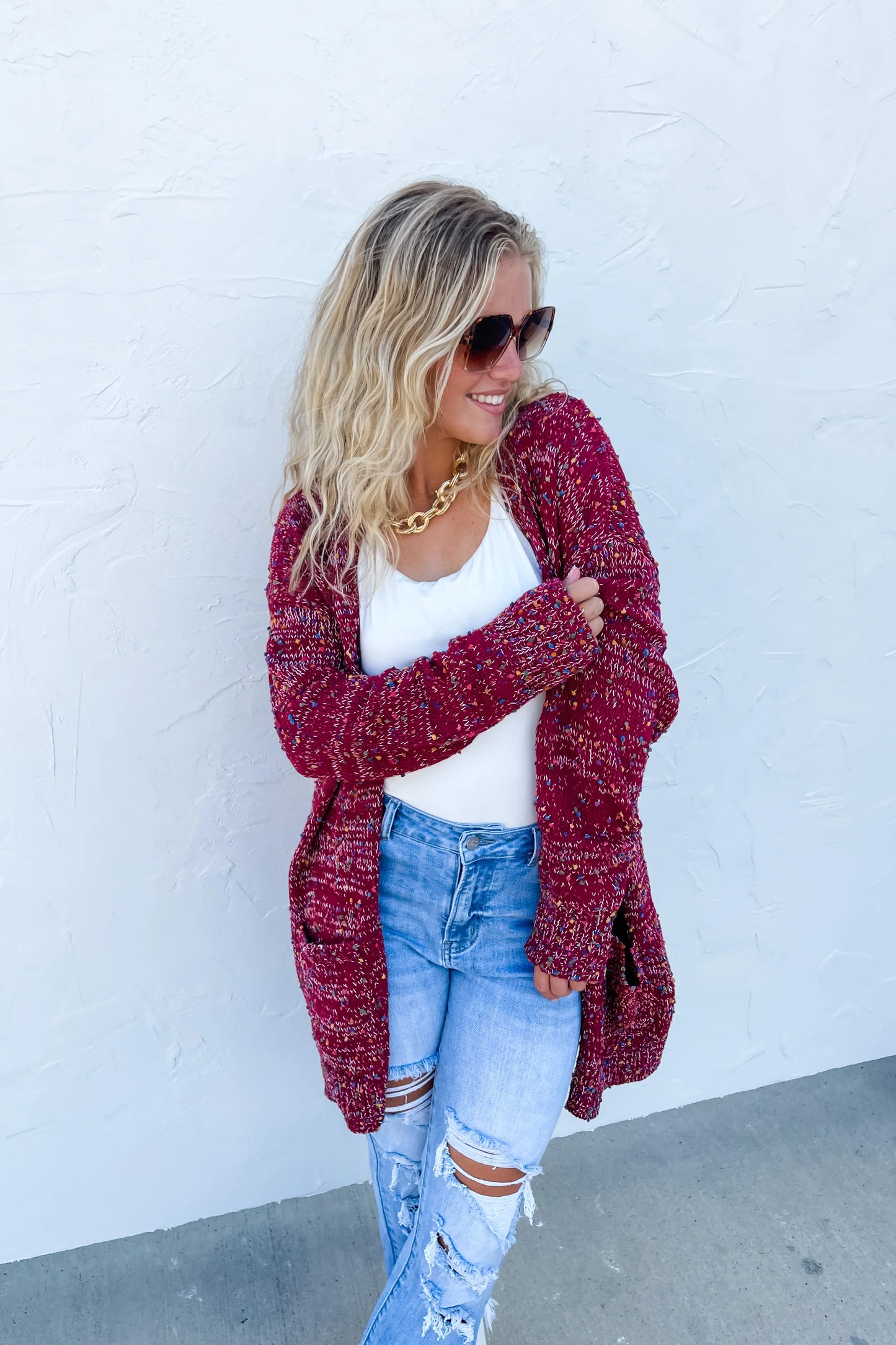 Burgundy Dot Cardigan