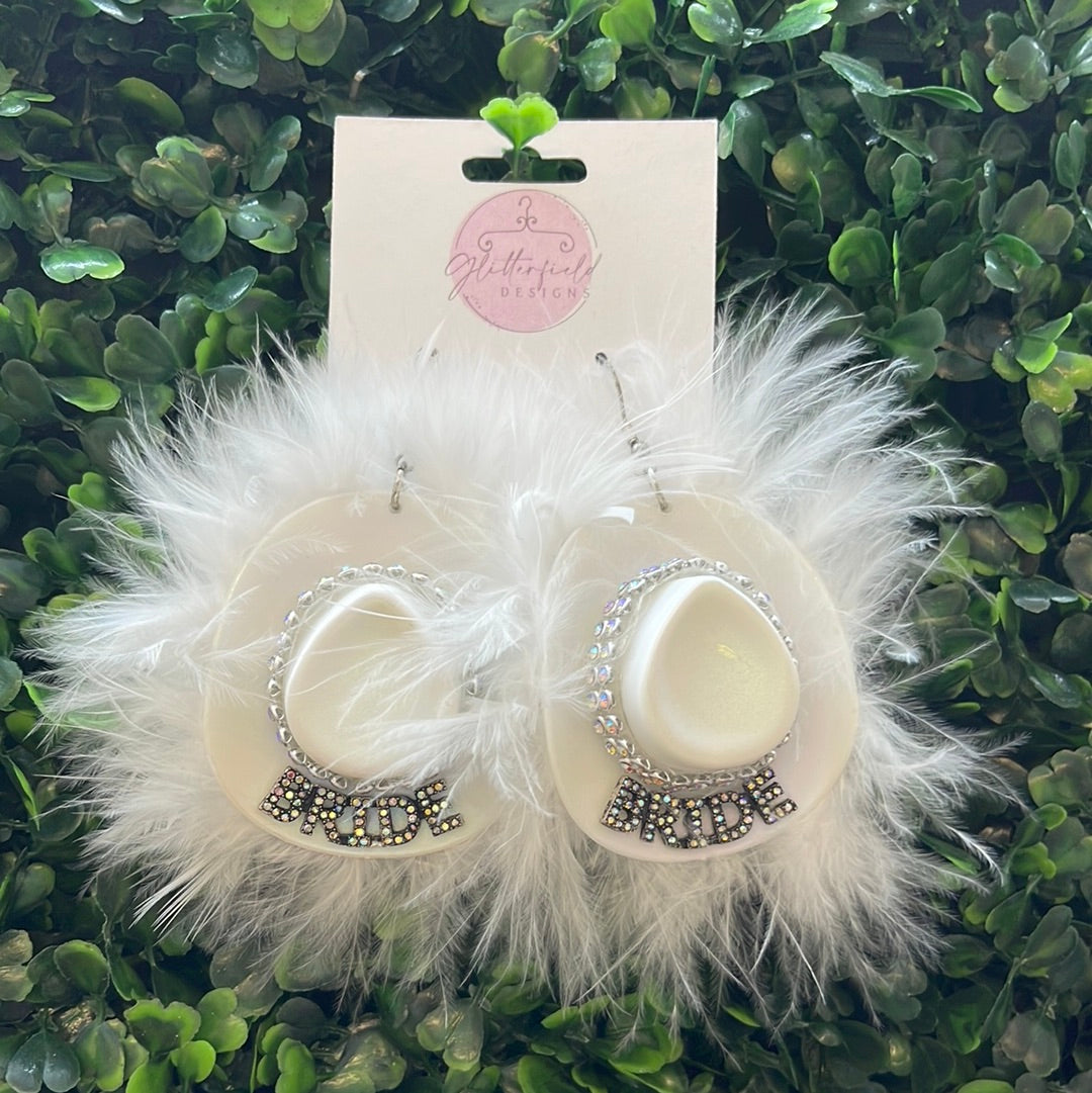 Bride Cowboy Hat Feather Earrings