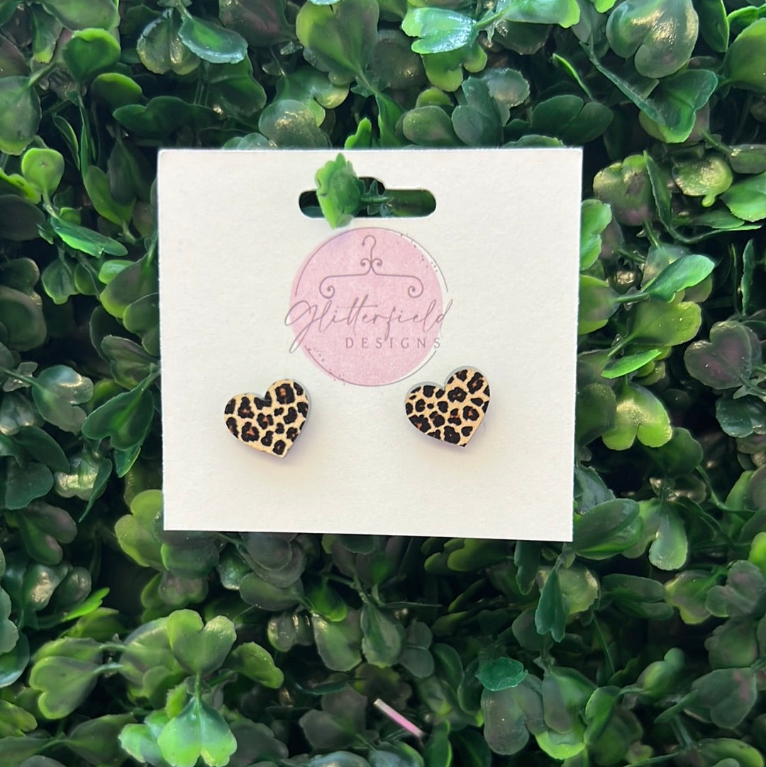 Cheetah Print Heart Stud Earrings