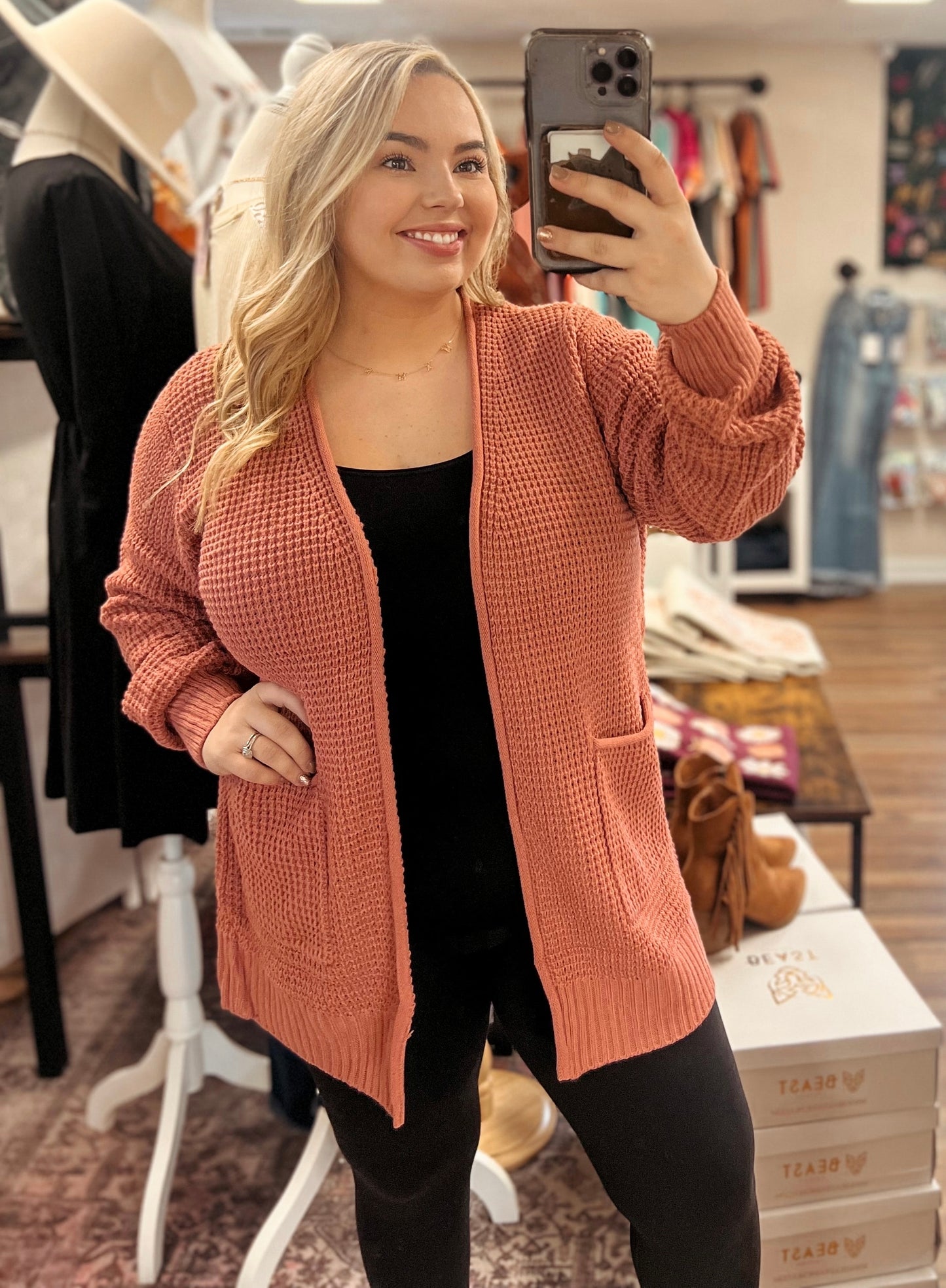 Ash Rose Waffle Cardigan