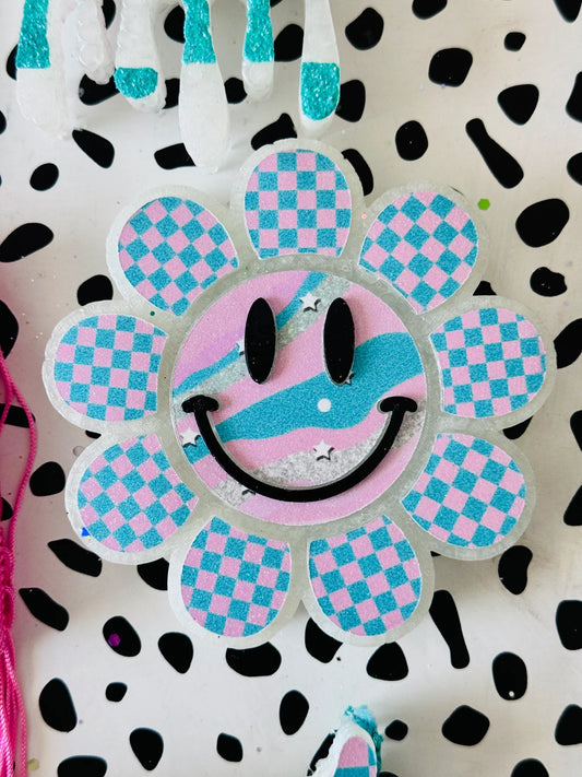 Checkered Star Smiley Freshie - Blue & Pink