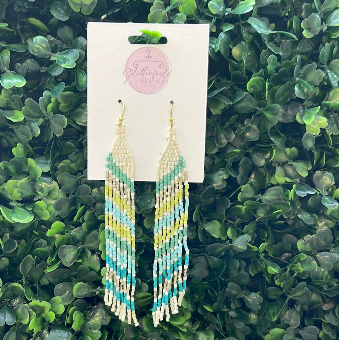 Blue & Green Fringe Bead Earrings