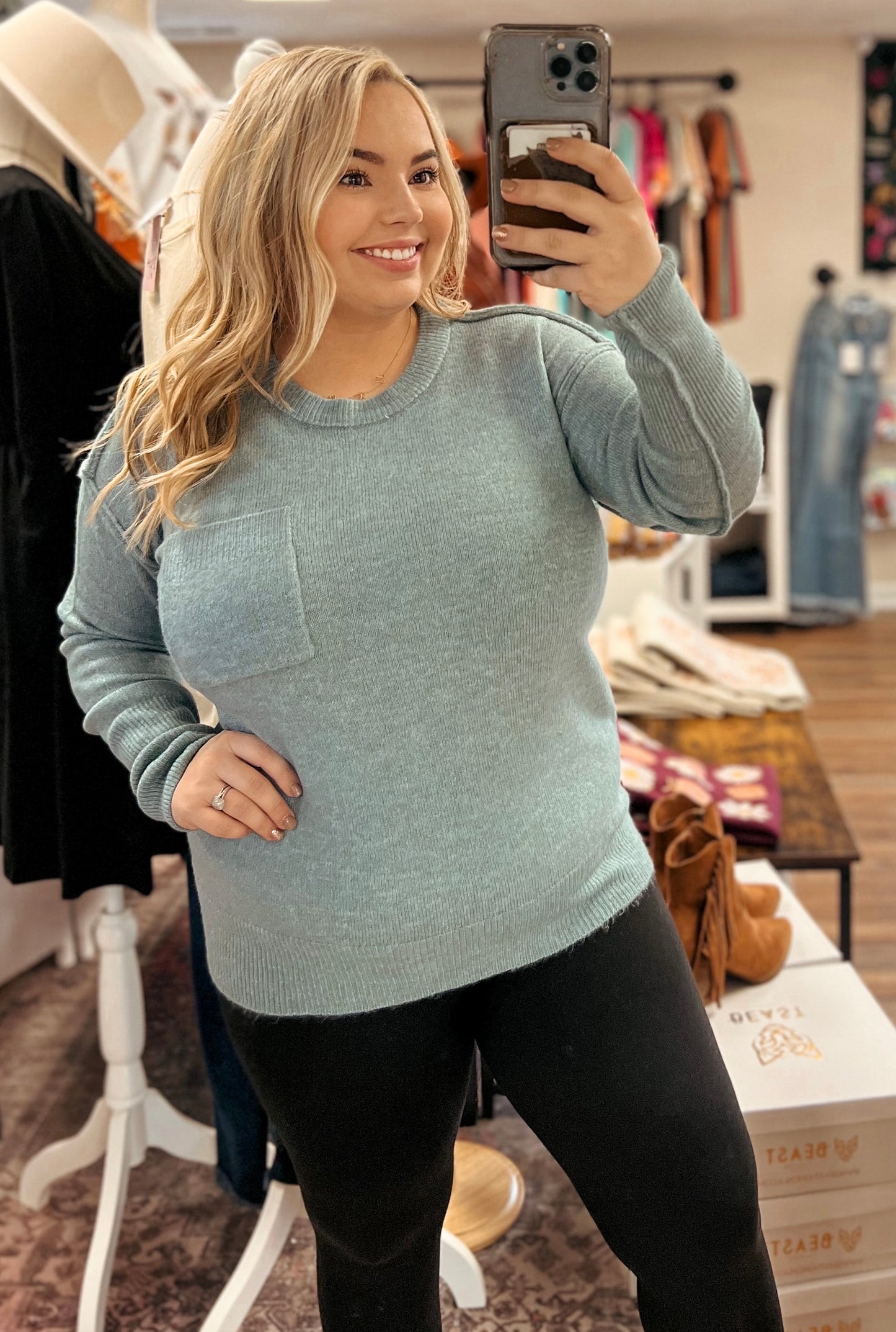 Heather Blue Grey Melange Sweater