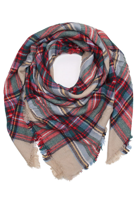 Beige Plaid Blanket Scarf