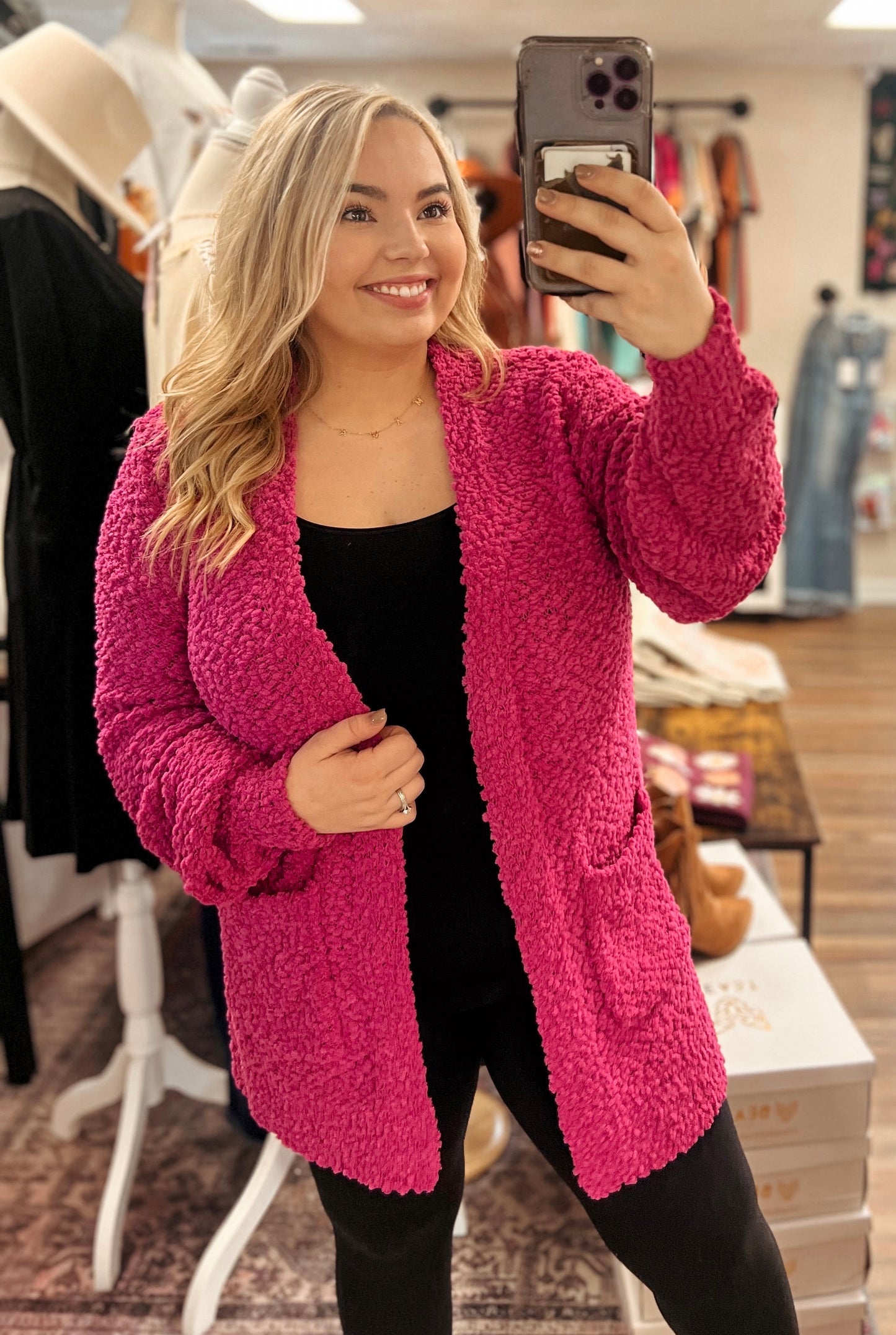 Fuchsia Popcorn Cardigan