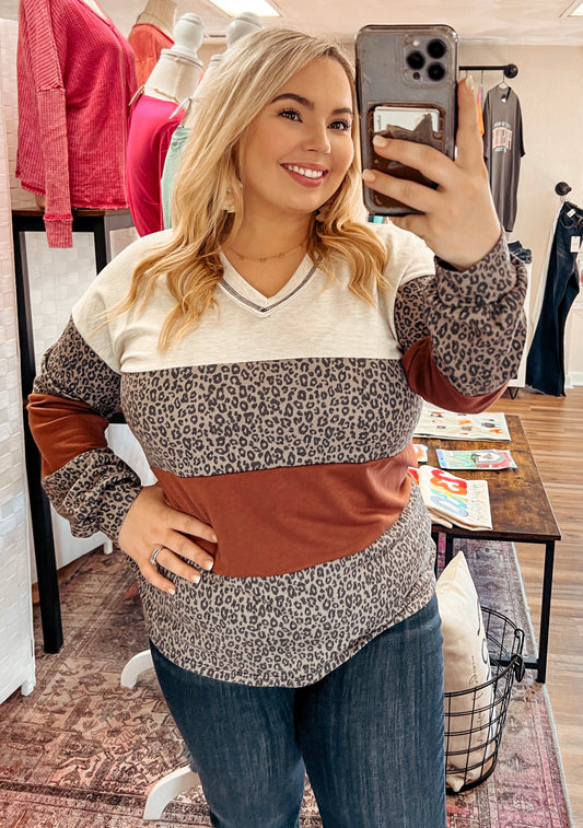 Animal Print Colorblock Long Sleeve