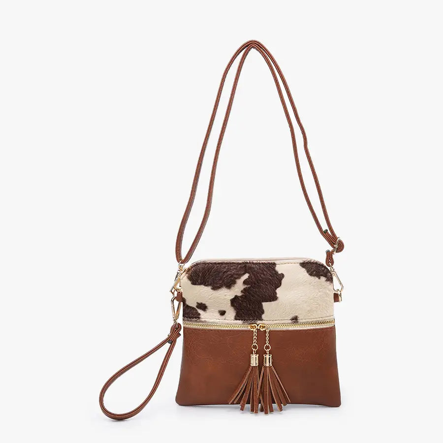 Cow Brown Crossbody/Wristlet w/ Front Zip Pocket