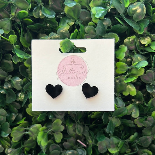 Black Acrylic Heart Stud Earrings