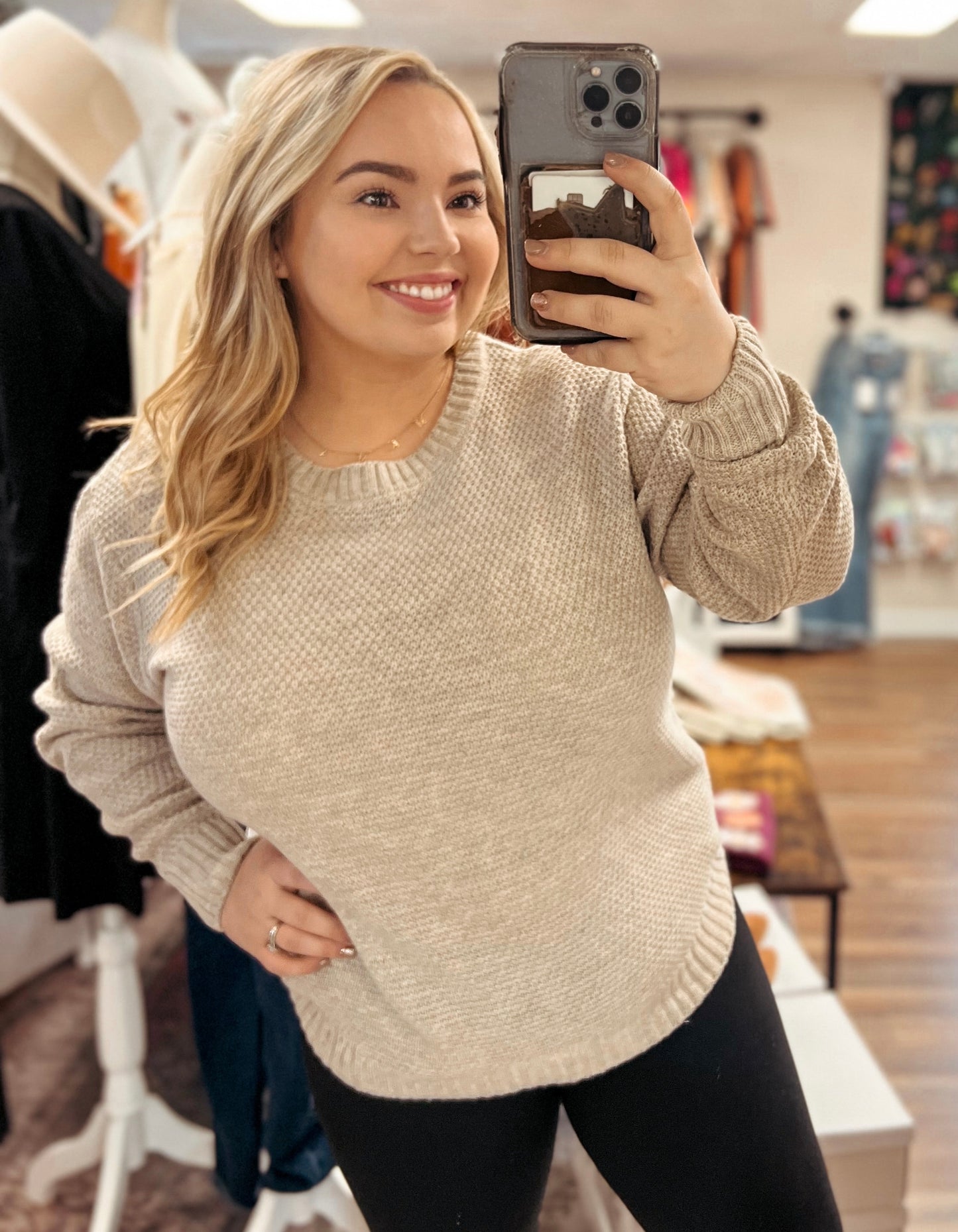 Heather Beige Basic Sweater