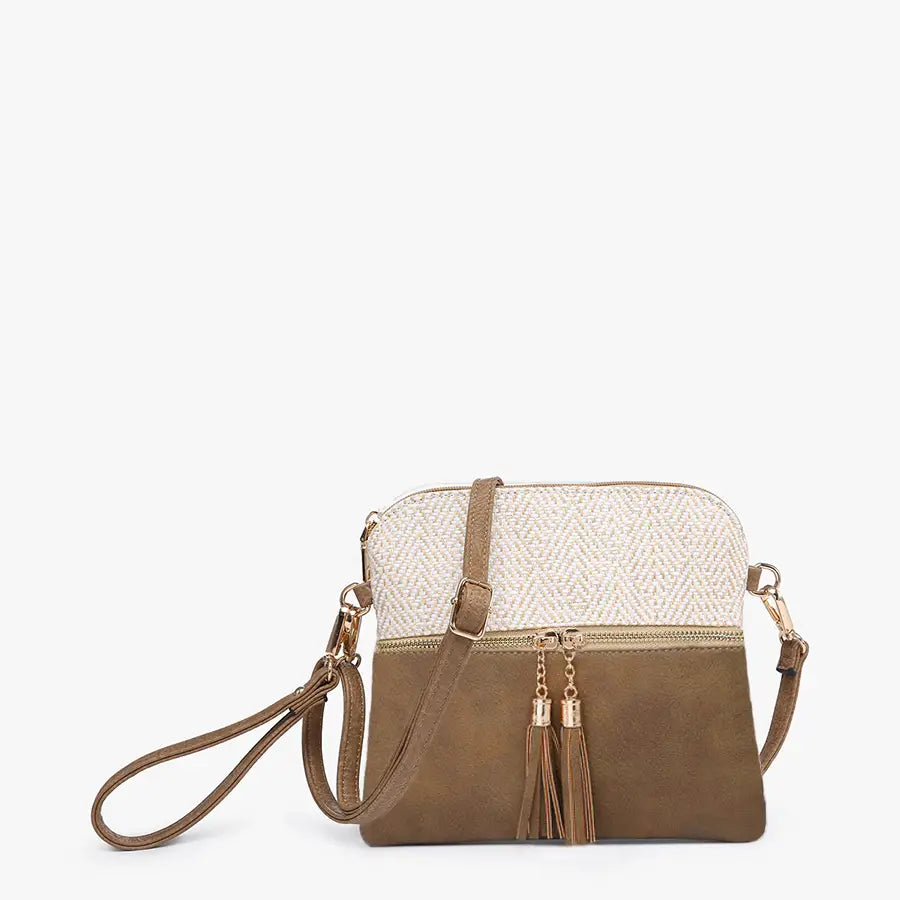 Tan/Brown Arrowhead Crossbody w/ Front Zip Pocket