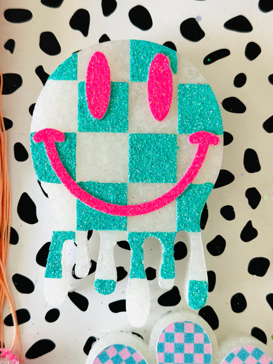 Checkered Smiley Freshie - Teal & Pink