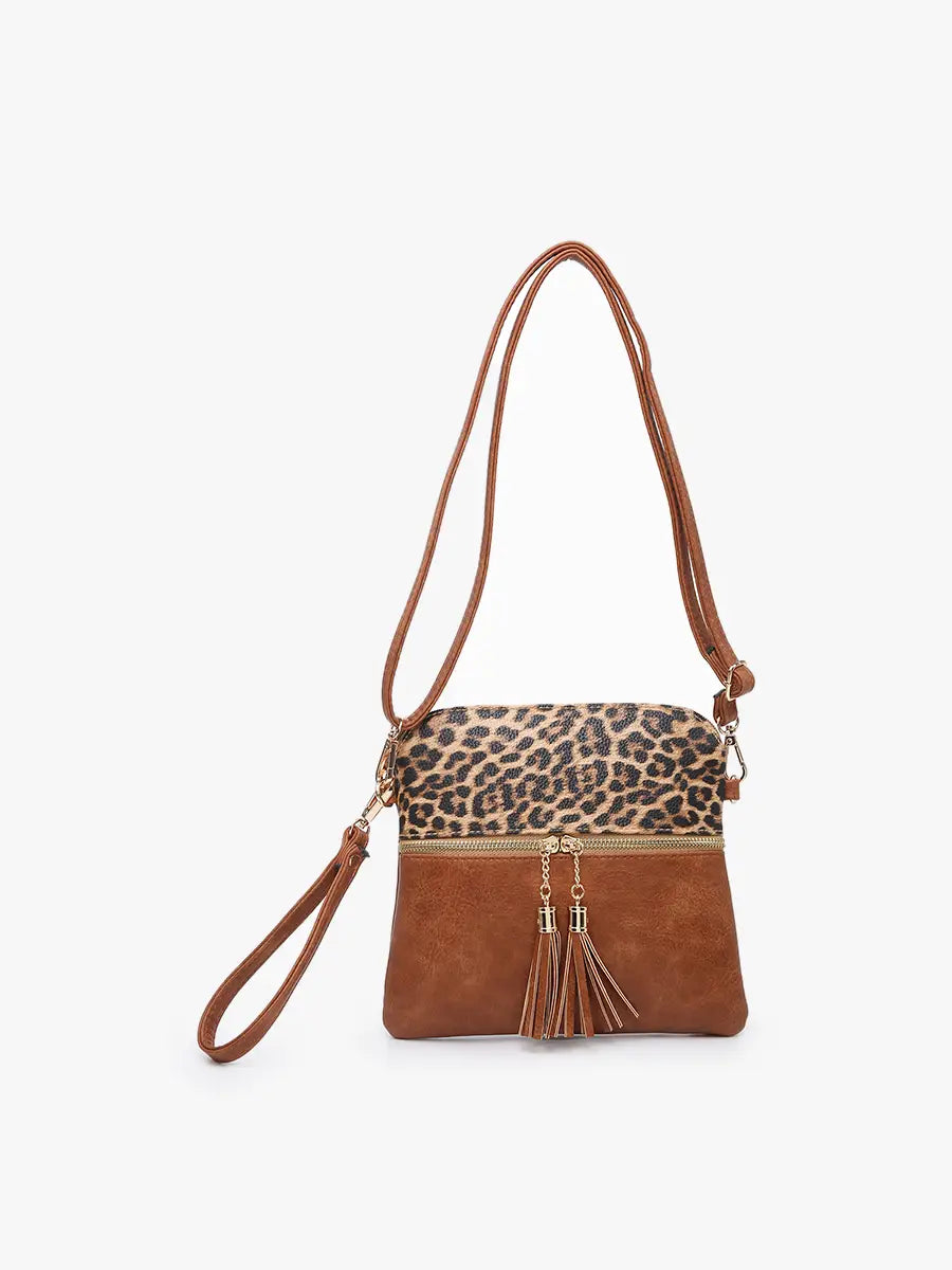 Leopard Brown Crossbody/Wristlet w/ Front Zip Pocket