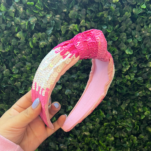 Pink & White Sequin Headband