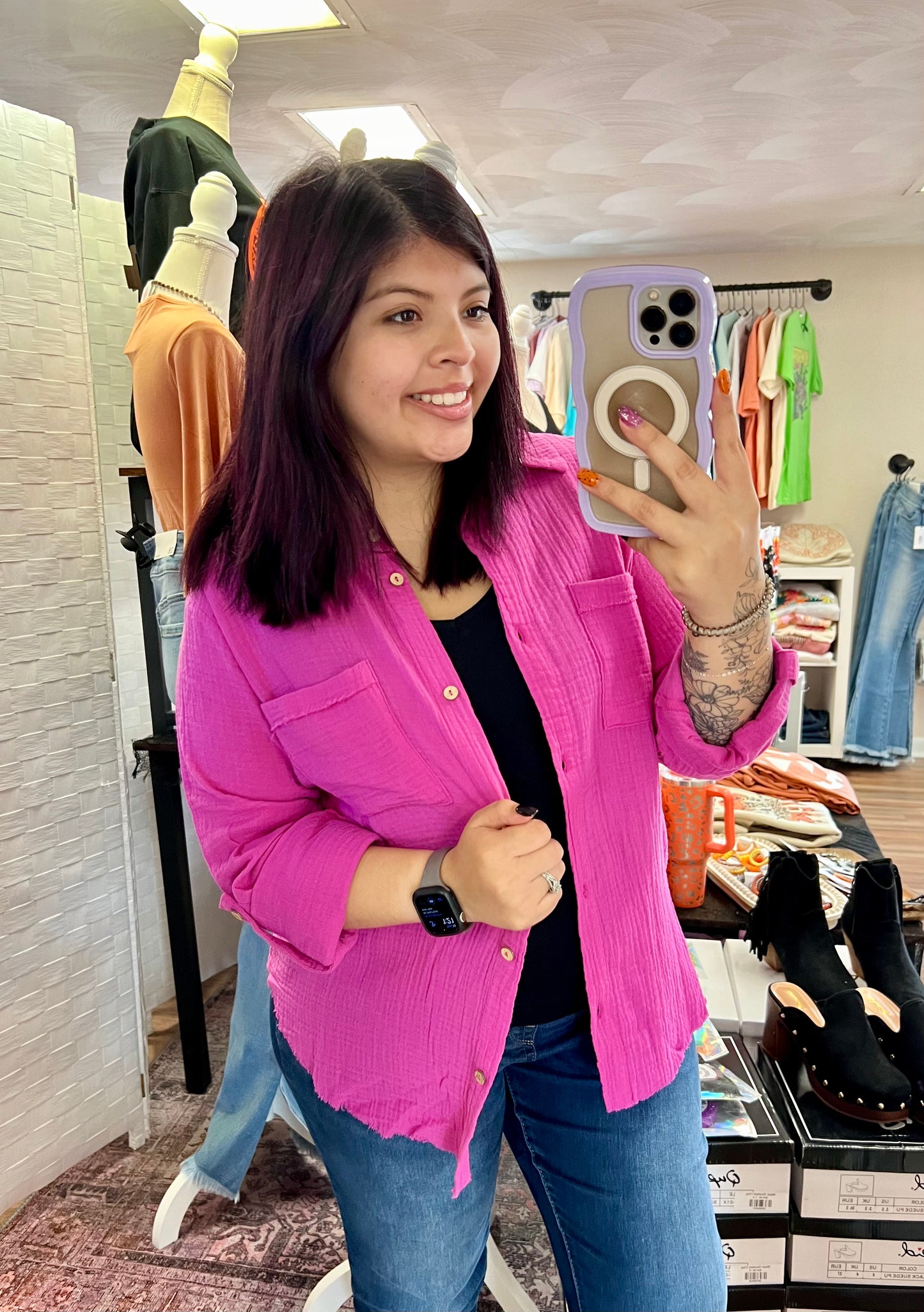 Neon Fuchsia Linen Shacket