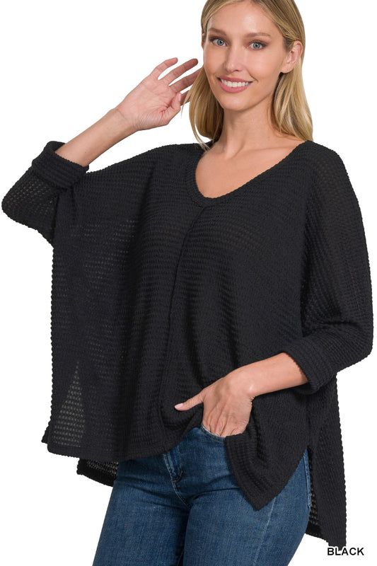 Black 3/4 Sleeve Jacquard Sweater