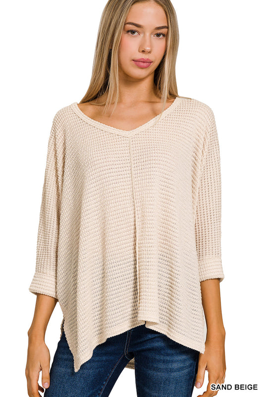 Sand Beige 3/4 Sleeve Jacquard Sweater